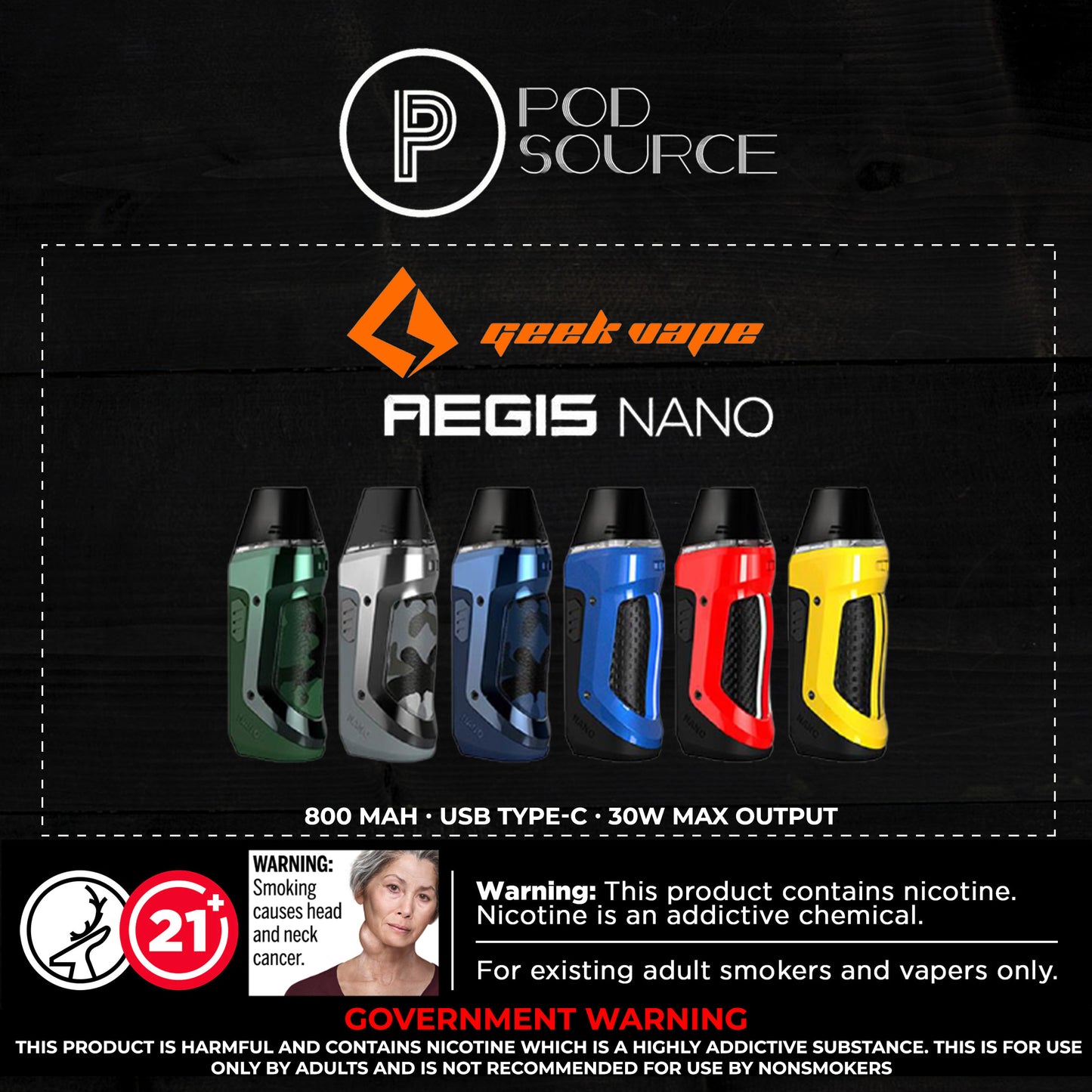 Geekvape Aegis Nano Pod Kit 800mah 30 Watts USB Type C