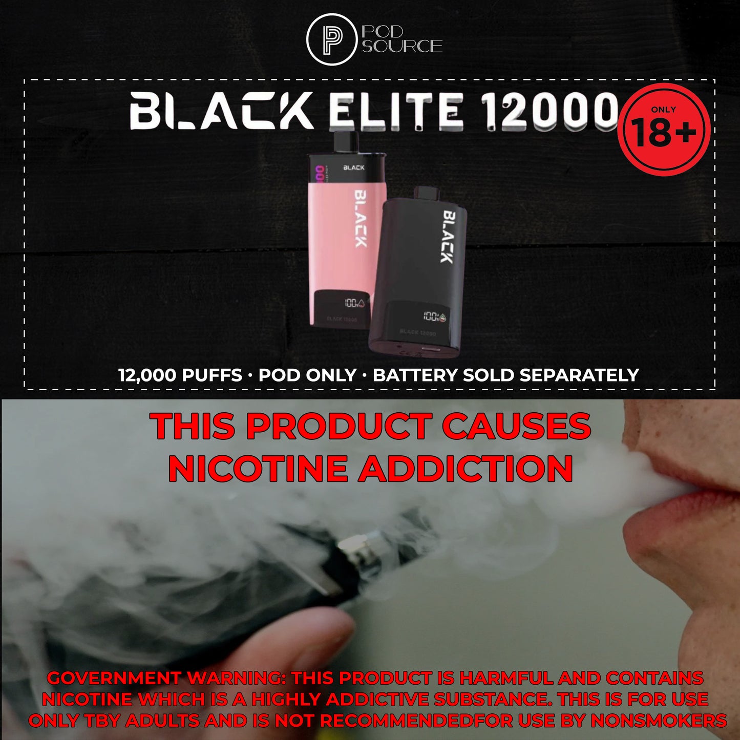 Black Elite V2 12,000 Puffs Disposable Pods
